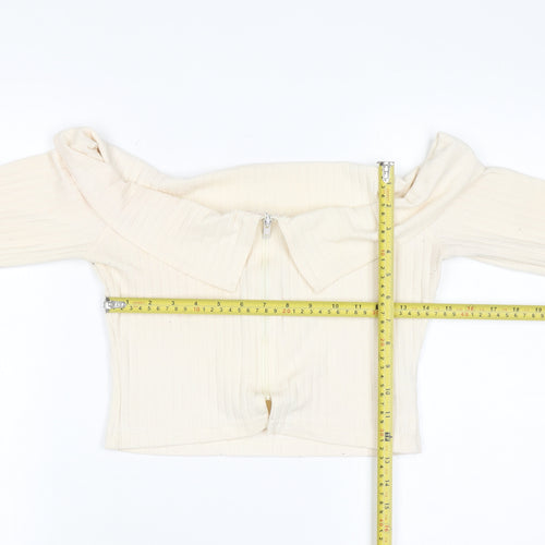 PrettyLittleThing Women’s Ivory Off Shoulder Zip Rib Knit Jumper Size 10