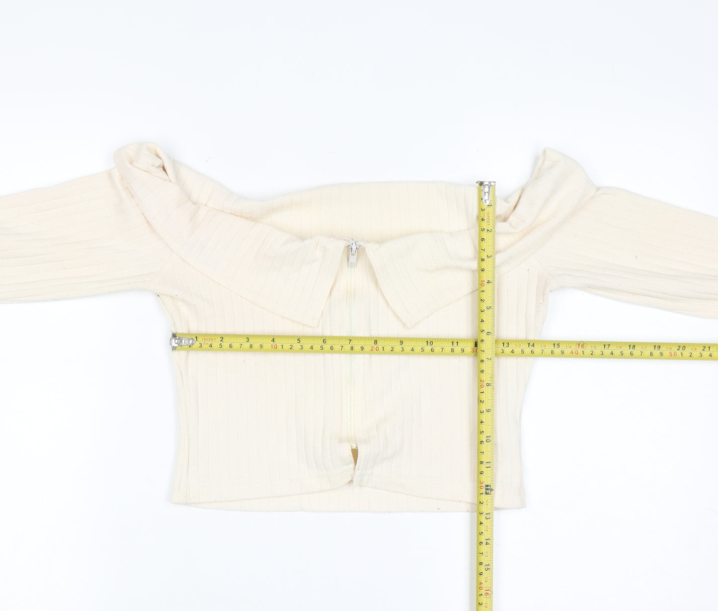 PrettyLittleThing Women’s Ivory Off Shoulder Zip Rib Knit Jumper Size 10