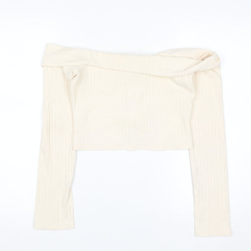 PrettyLittleThing Women’s Ivory Off Shoulder Zip Rib Knit Jumper Size 10