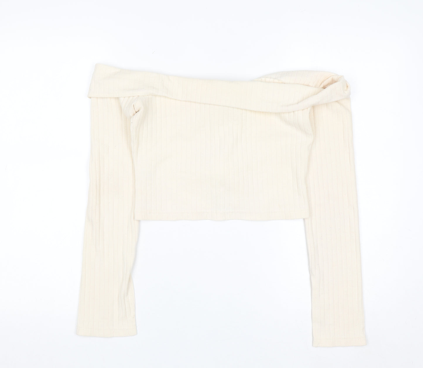 PrettyLittleThing Women’s Ivory Off Shoulder Zip Rib Knit Jumper Size 10