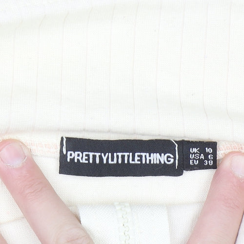 PrettyLittleThing Women’s Ivory Off Shoulder Zip Rib Knit Jumper Size 10