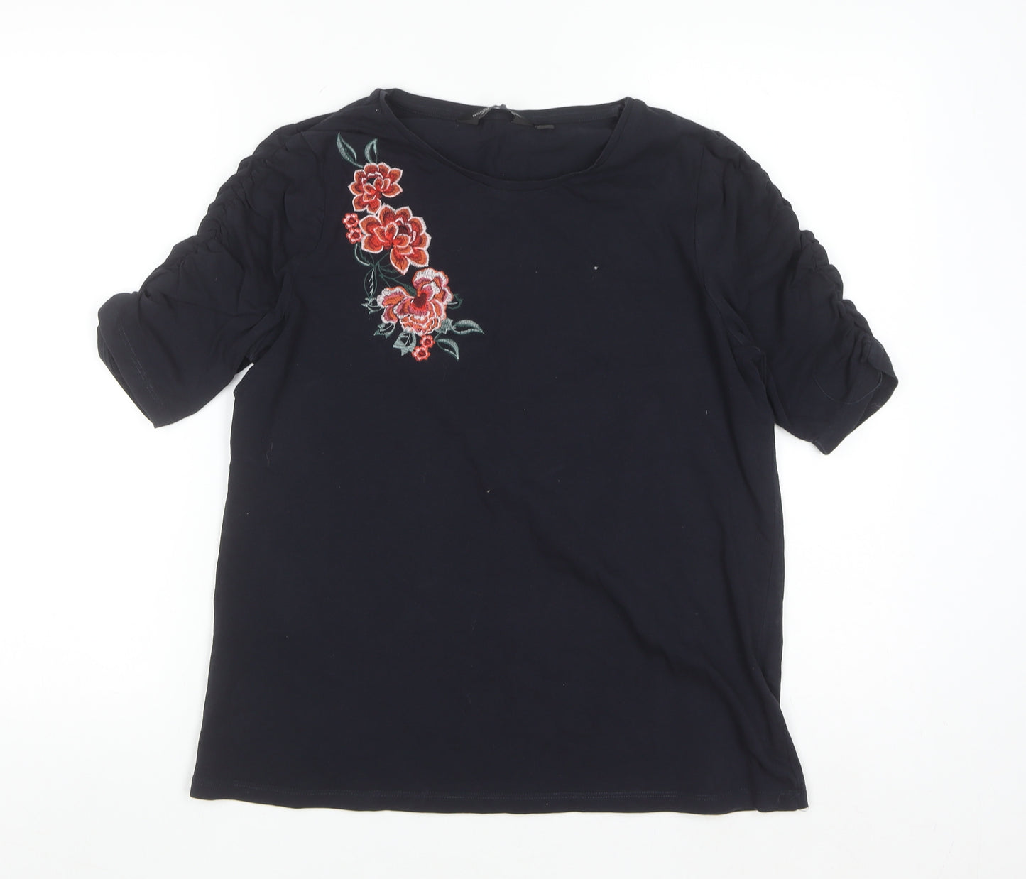 Dorothy Perkins Women Black Embroidered Floral Cotton T-Shirt UK 14