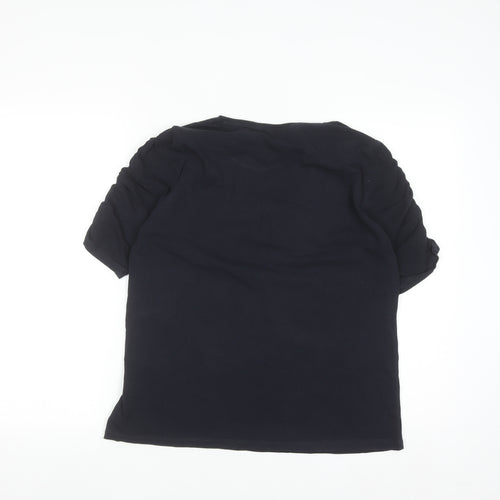 Dorothy Perkins Women Black Embroidered Floral Cotton T-Shirt UK 14