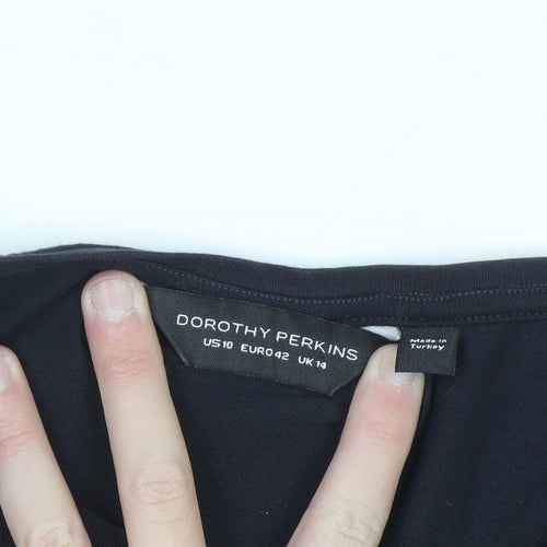 Dorothy Perkins Women Black Embroidered Floral Cotton T-Shirt UK 14
