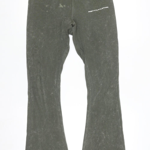 PrettyLittleThing Women's Green Flared Ribbed Trousers Size 14
