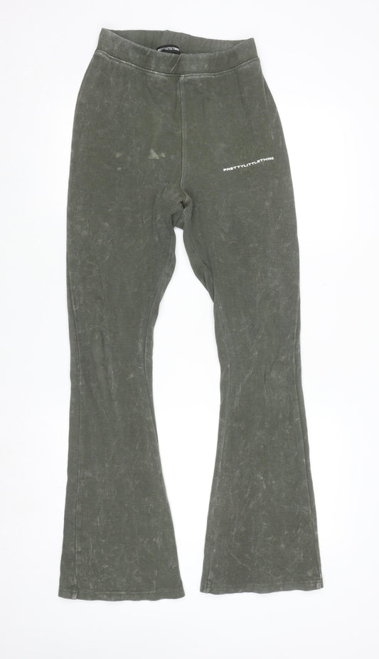 PrettyLittleThing Women's Green Flared Ribbed Trousers Size 14