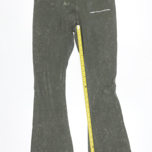 PrettyLittleThing Women's Green Flared Ribbed Trousers Size 14