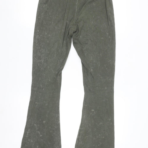 PrettyLittleThing Women's Green Flared Ribbed Trousers Size 14