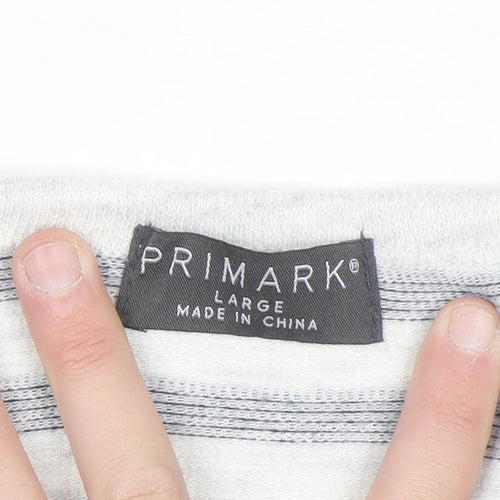 Primark Men’s Grey Striped Crew Neck Short Sleeve T-Shirt Size L