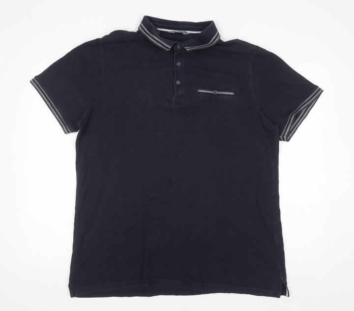 Nutmeg Men Black XL Cotton Button-Down Polo Shirt