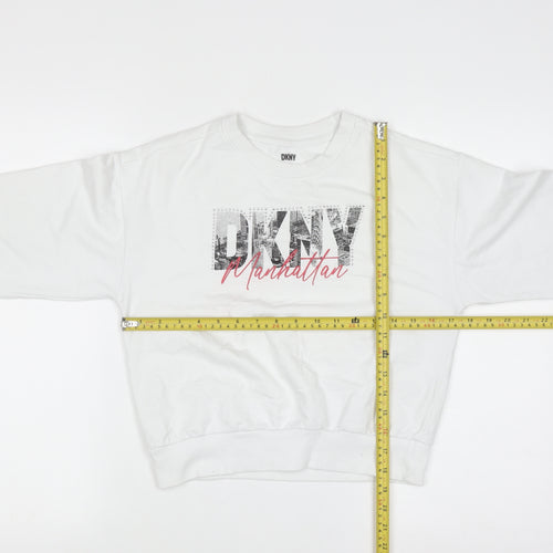 DKNY Girls White Graphic Manhattan Sweatshirt M 8-10 Years Cotton Blend