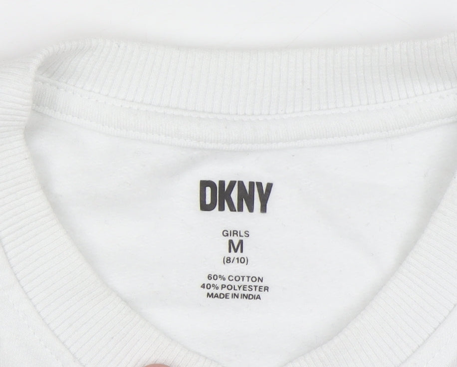 DKNY Girls White Graphic Manhattan Sweatshirt M 8-10 Years Cotton Blend