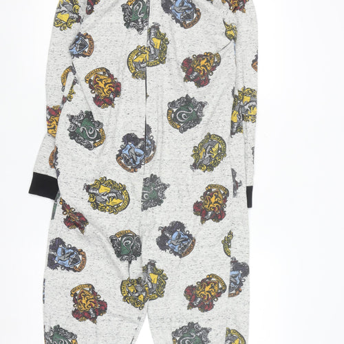 Harry Potter Boys Grey Hooded One Piece Pyjamas Size 11-12 Years Hogwarts Print