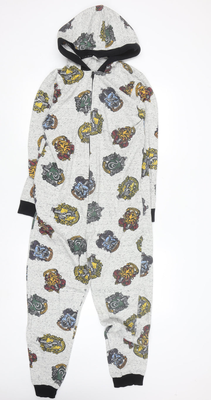 Harry Potter Boys Grey Hooded One Piece Pyjamas Size 11-12 Years Hogwarts Print