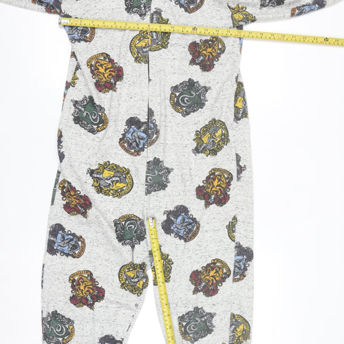 Harry Potter Boys Grey Hooded One Piece Pyjamas Size 11-12 Years Hogwarts Print