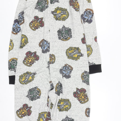 Harry Potter Boys Grey Hooded One Piece Pyjamas Size 11-12 Years Hogwarts Print