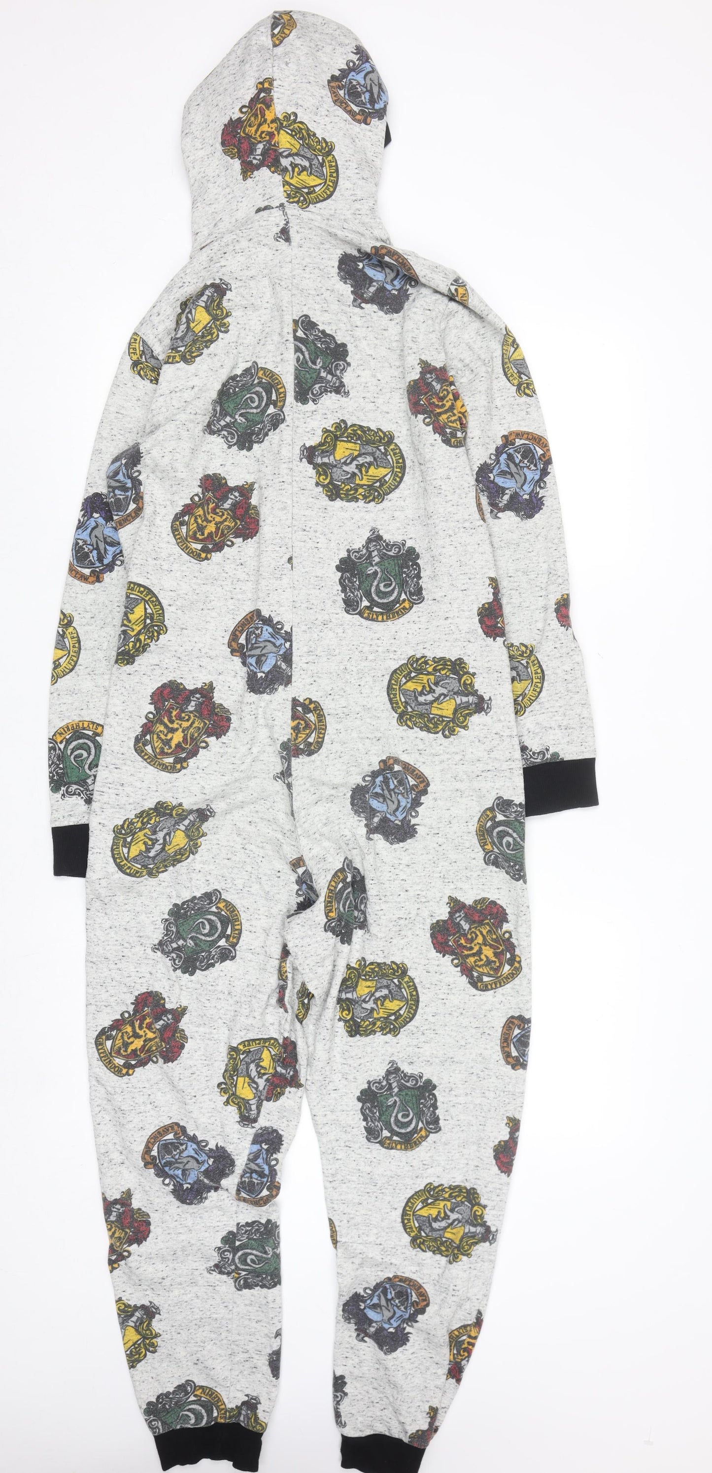 Harry Potter Boys Grey Hooded One Piece Pyjamas Size 11-12 Years Hogwarts Print
