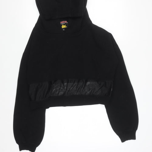 Lanova USA Womens Black Cropped Pullover Hoodie XL Mesh Detail