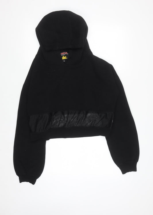 Lanova USA Womens Black Cropped Pullover Hoodie XL Mesh Detail