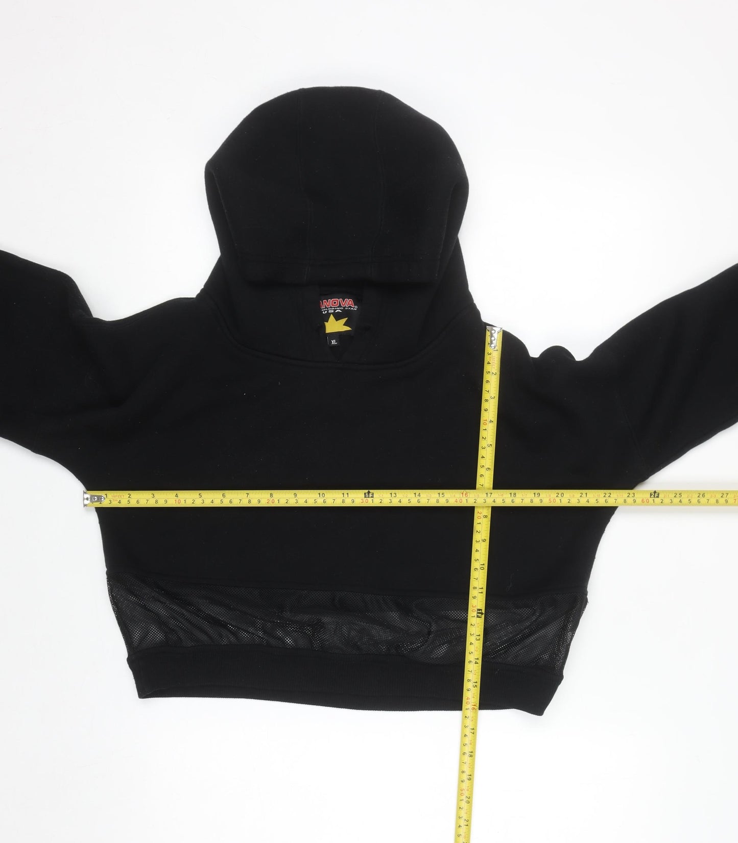 Lanova USA Womens Black Cropped Pullover Hoodie XL Mesh Detail