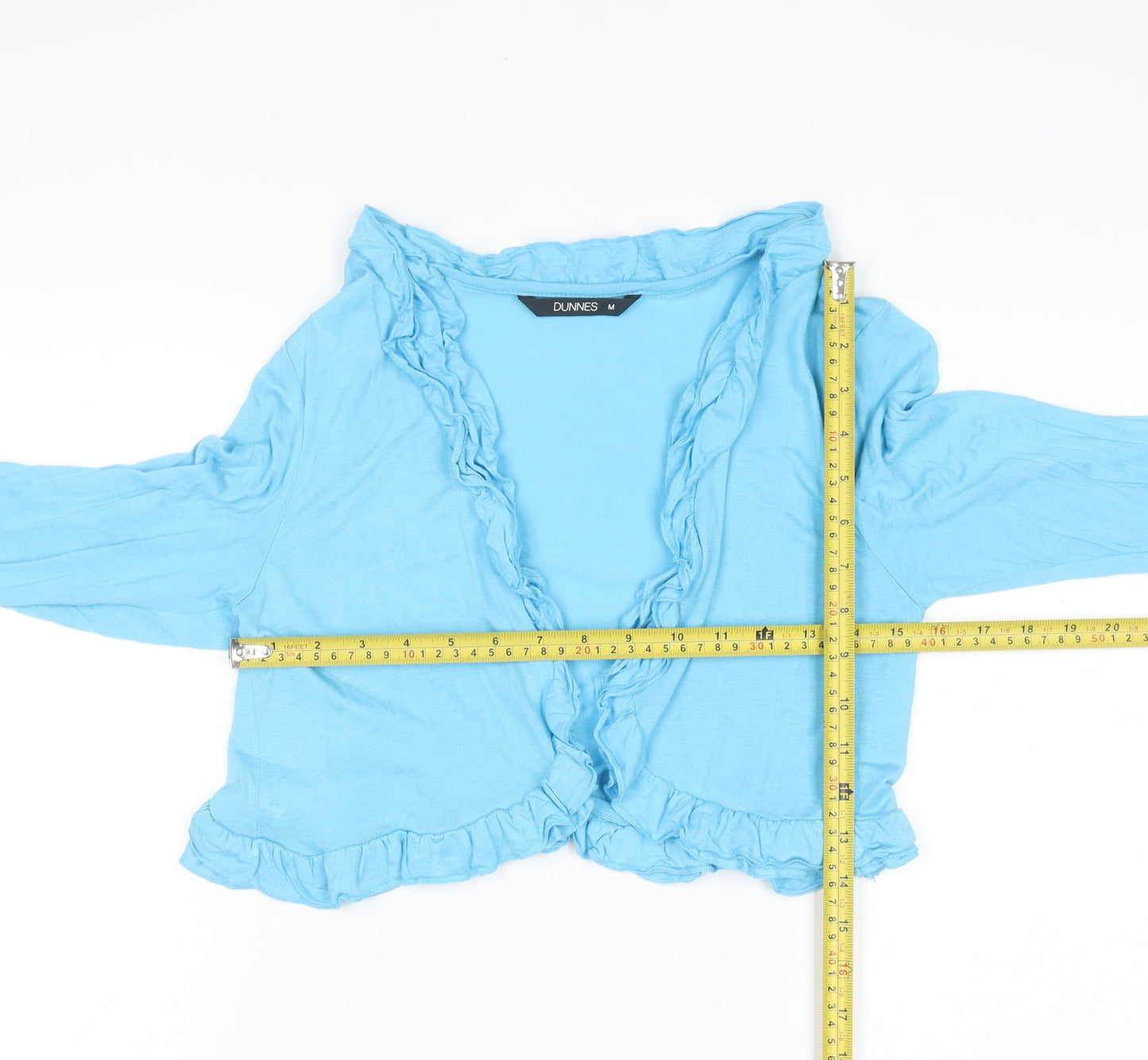 Dunnes Women Blue Long Sleeve Ruffle Cardigan Size 14