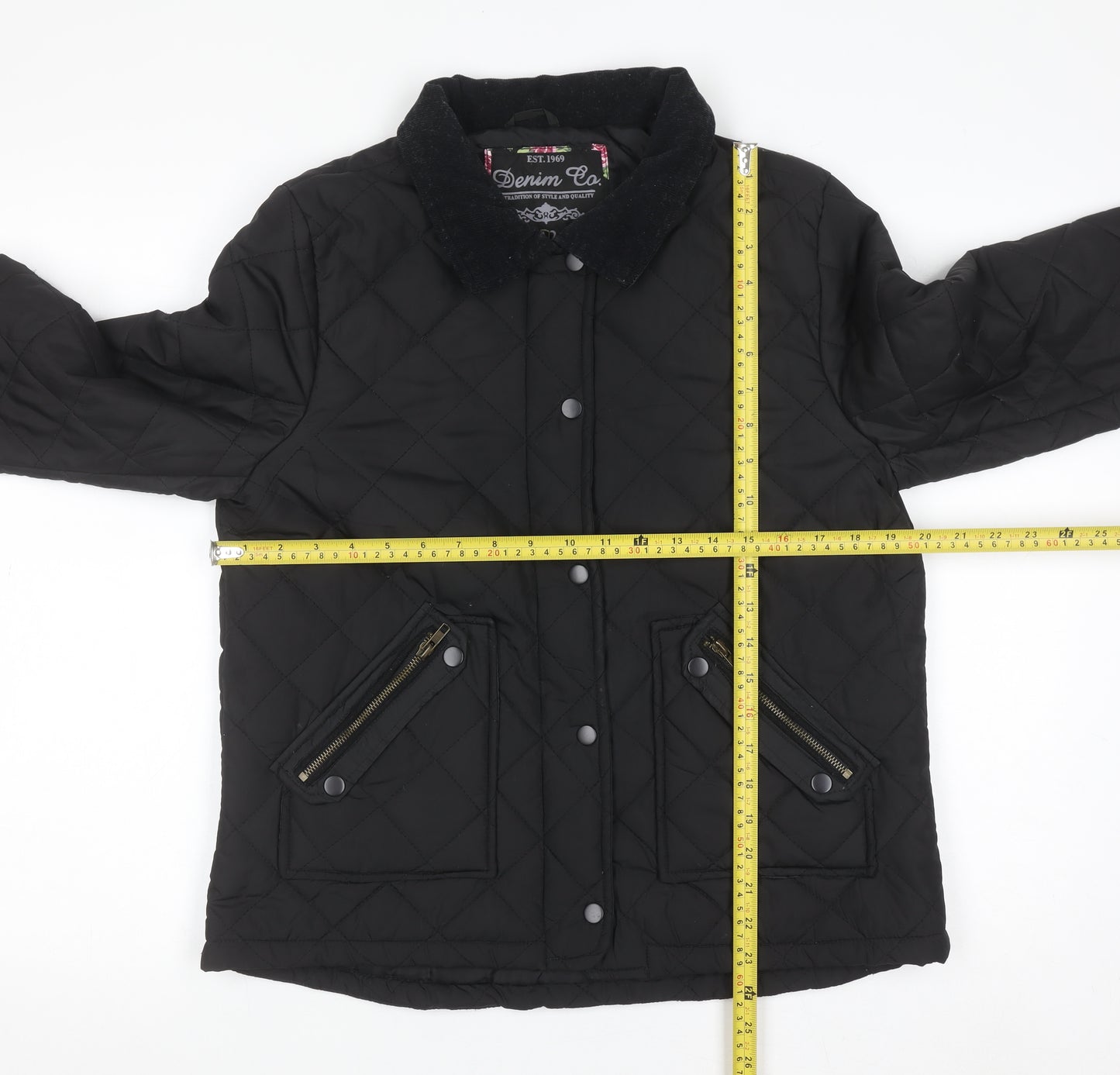 Denim Co Women’s Black Quilted Short Jacket Size 12 Classic Style