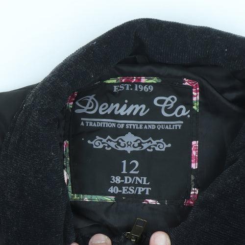 Denim Co Women’s Black Quilted Short Jacket Size 12 Classic Style