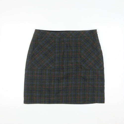 White Stuff Women's Green Wool Tweed Plaid Pencil Skirt UK 12
