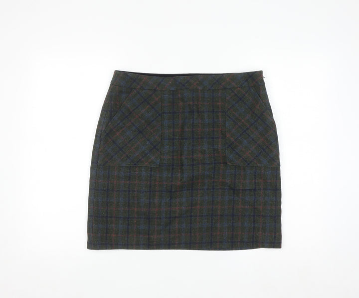 White Stuff Women's Green Wool Tweed Plaid Pencil Skirt UK 12