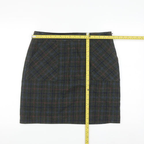 White Stuff Women's Green Wool Tweed Plaid Pencil Skirt UK 12
