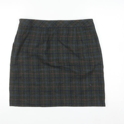 White Stuff Women's Green Wool Tweed Plaid Pencil Skirt UK 12