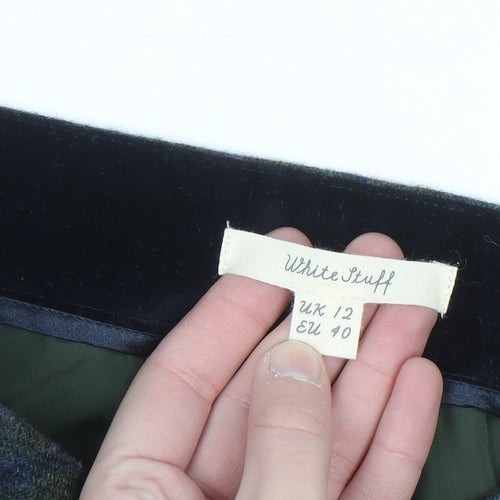 White Stuff Women's Green Wool Tweed Plaid Pencil Skirt UK 12