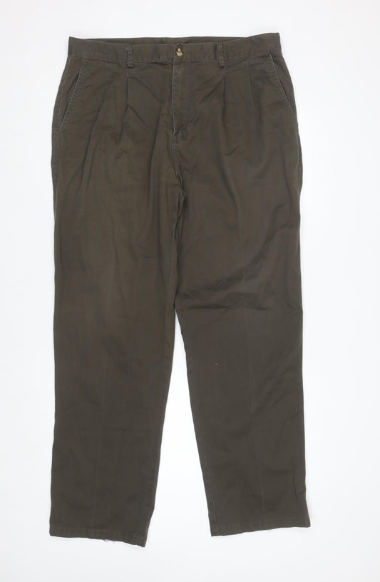 Chaps Men's Brown Pleated Chino Trousers Size 38 Regular