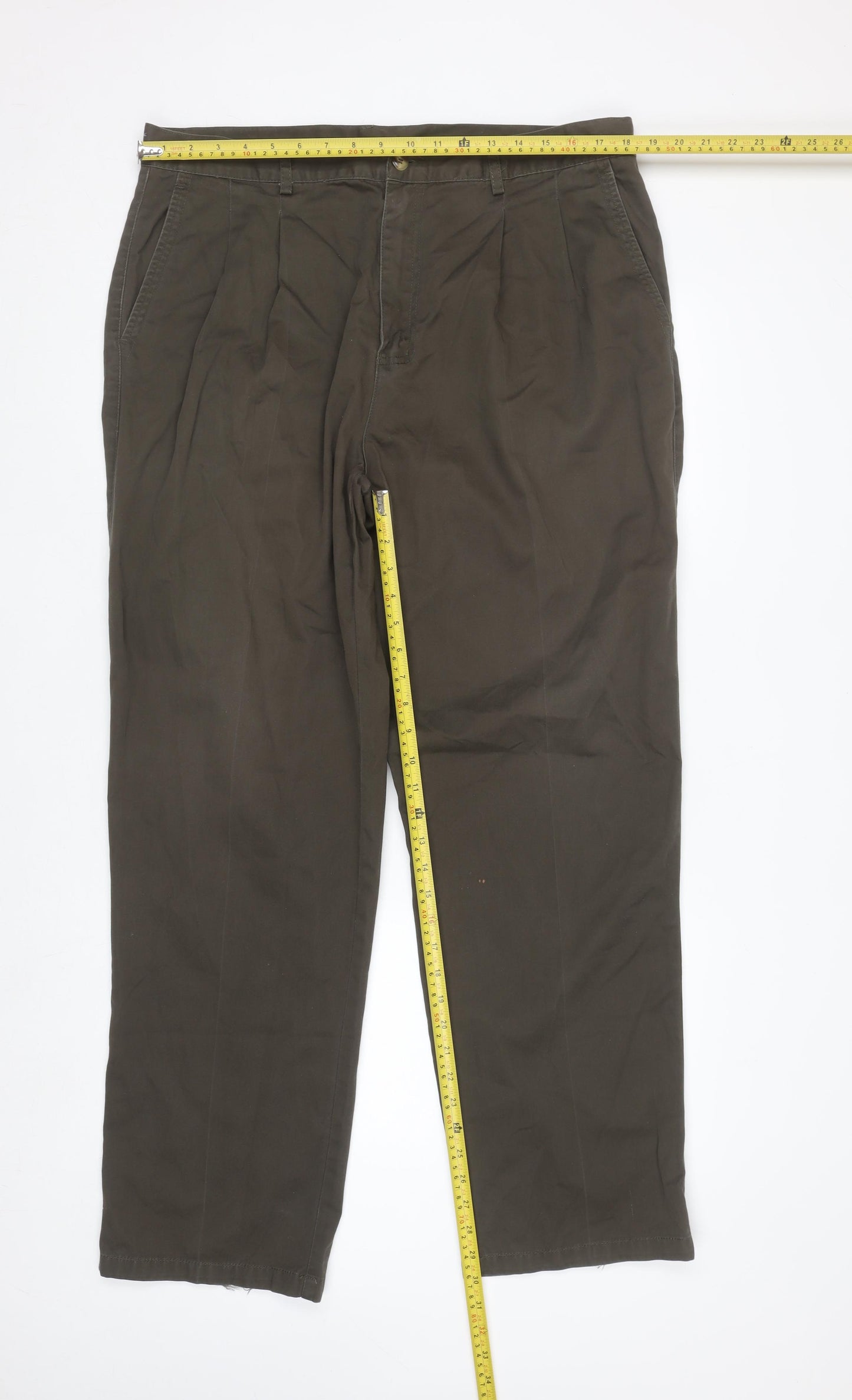 Chaps Men's Brown Pleated Chino Trousers Size 38 Regular