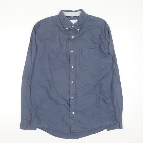 Next Men Blue Cotton Long Sleeve Button-Down Shirt M