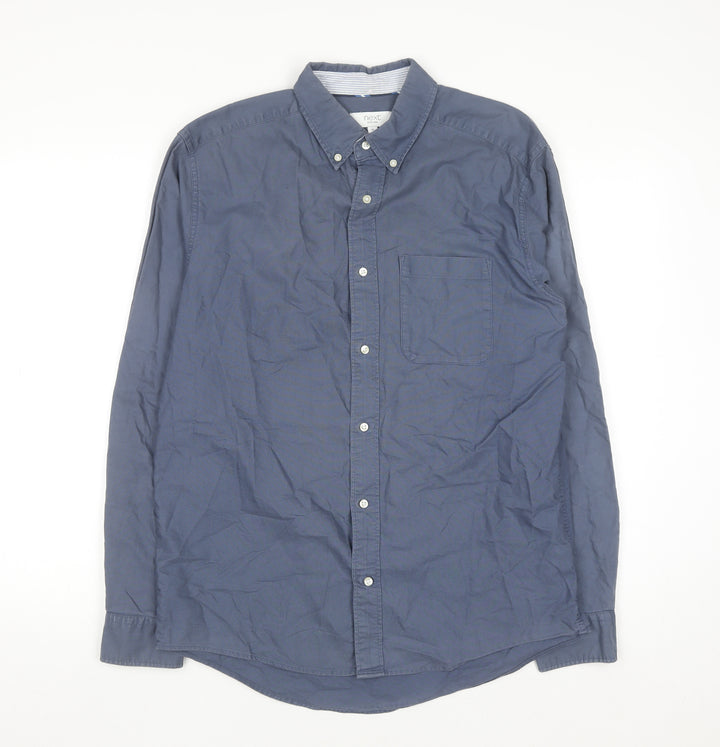 Next Men Blue Cotton Long Sleeve Button-Down Shirt M