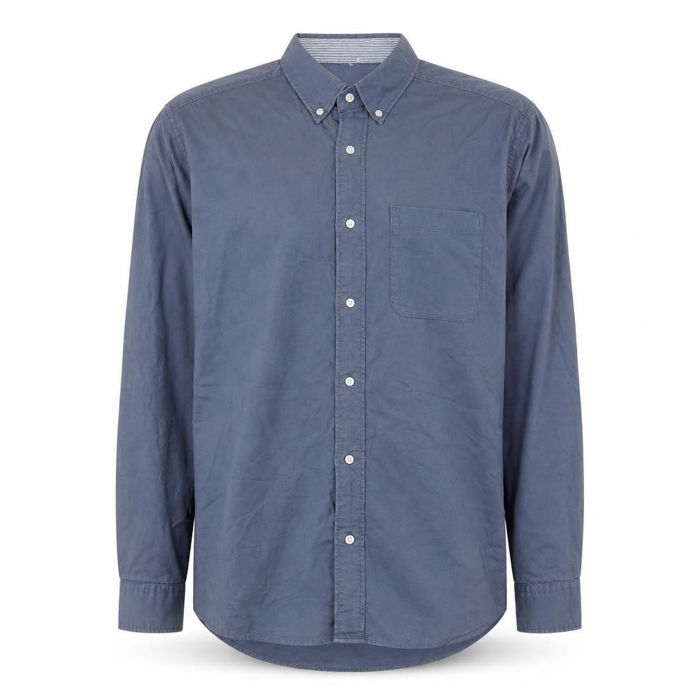 Front view of Next Men Blue Cotton Long Sleeve Button-Down Shirt M