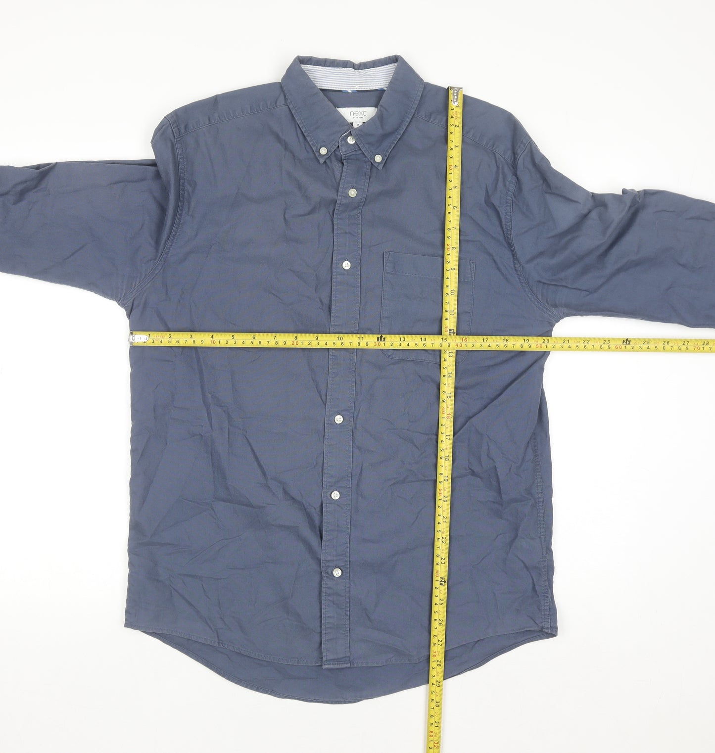 Next Men Blue Cotton Long Sleeve Button-Down Shirt M