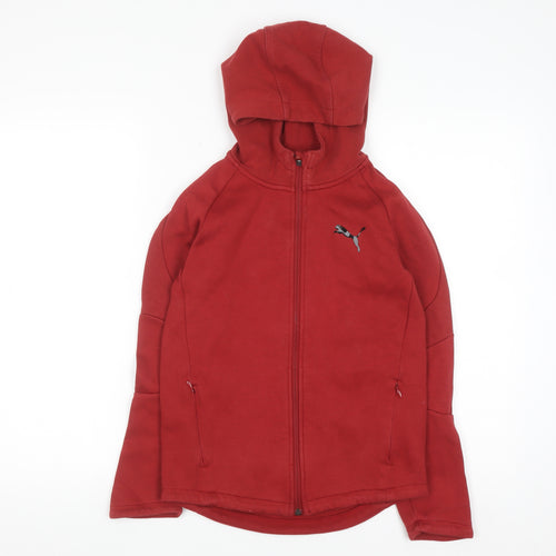Puma Boys Red Full Zip Hoodie 11-12 Years Cotton Blend Sportswear
