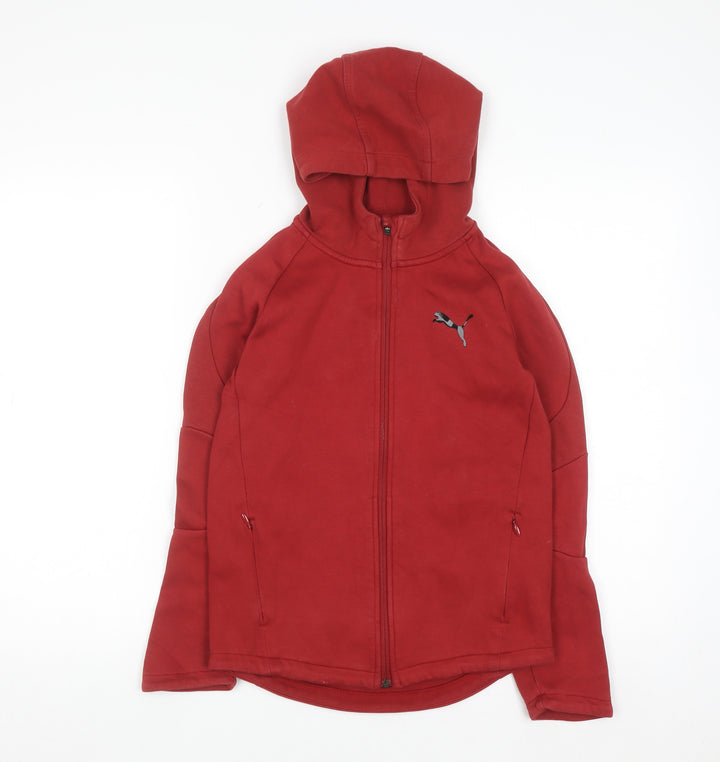Puma Boys Red Full Zip Hoodie 11-12 Years Cotton Blend Sportswear