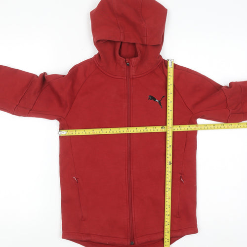 Puma Boys Red Full Zip Hoodie 11-12 Years Cotton Blend Sportswear
