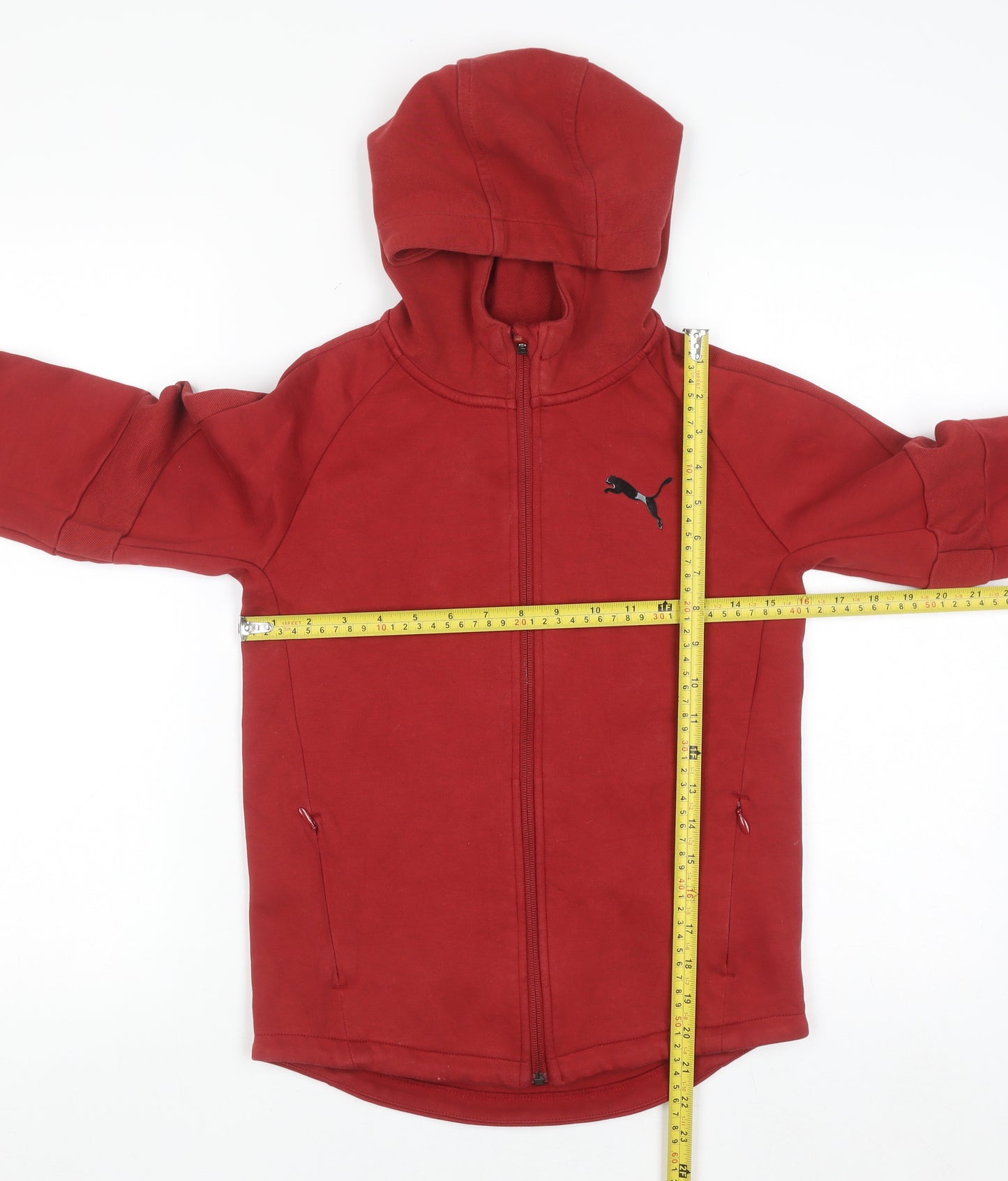 Puma Boys Red Full Zip Hoodie 11-12 Years Cotton Blend Sportswear