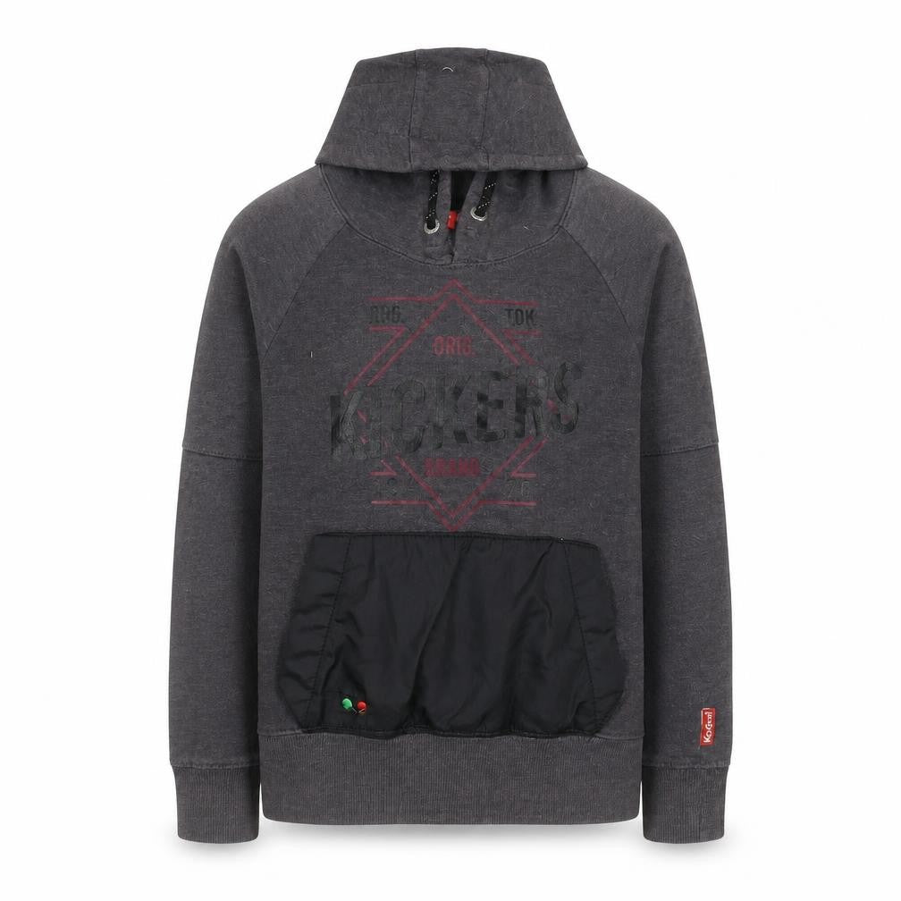 Front view of Kickers boys’ grey pullover hoodie 9-10 years cotton blend warm casual