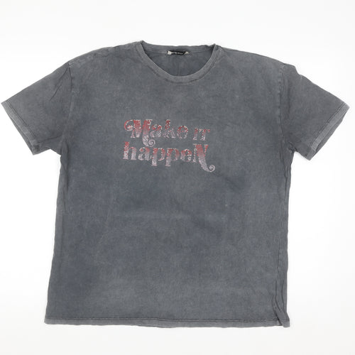Stradivarius Womens Grey Rhinestone T-Shirt Size 14 Regular Fit