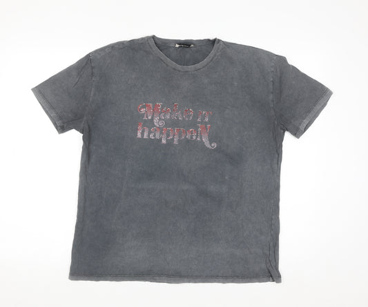 Stradivarius Womens Grey Rhinestone T-Shirt Size 14 Regular Fit
