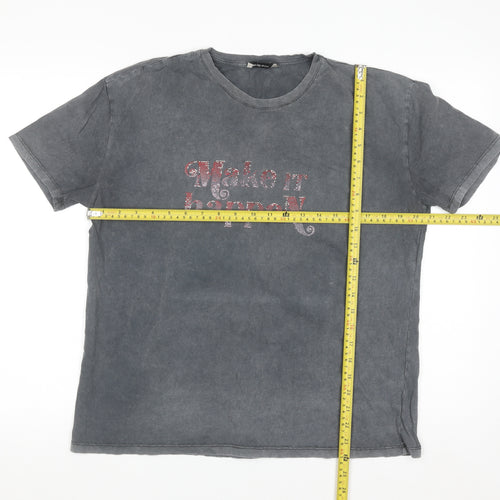 Stradivarius Womens Grey Rhinestone T-Shirt Size 14 Regular Fit