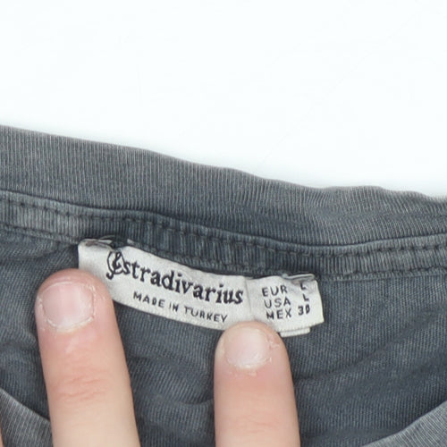 Stradivarius Womens Grey Rhinestone T-Shirt Size 14 Regular Fit