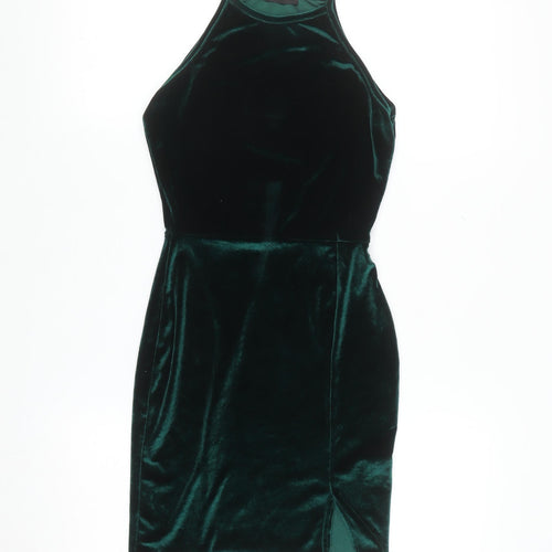 PrettyLittleThing Women’s Green Velvet Bodycon Halter Mini Dress Size 8