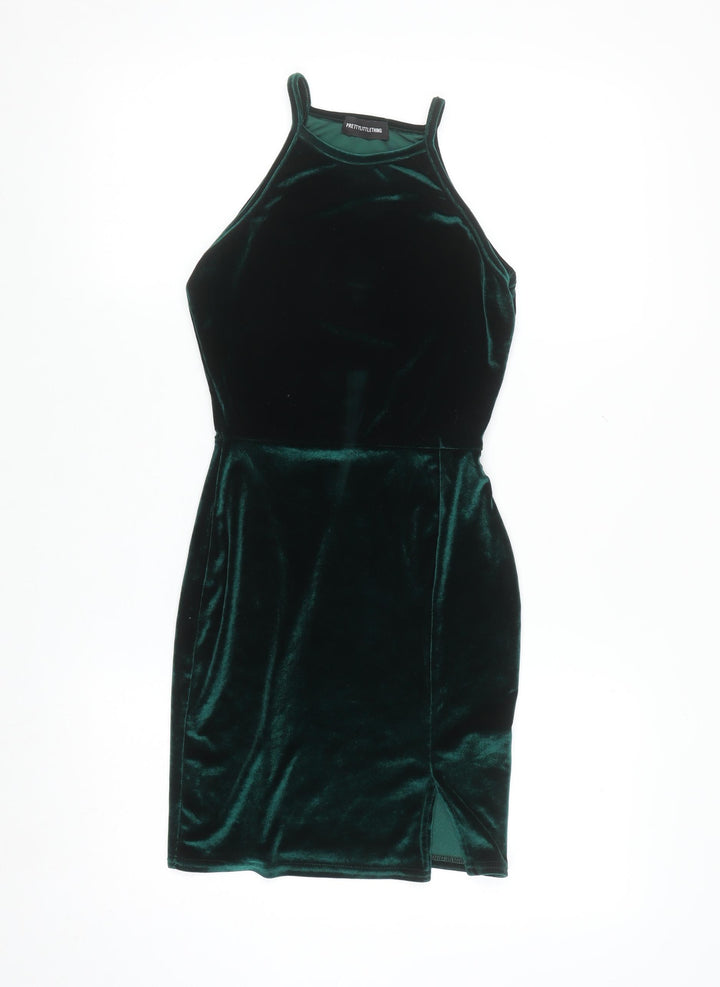 PrettyLittleThing Women’s Green Velvet Bodycon Halter Mini Dress Size 8