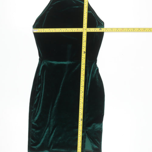 PrettyLittleThing Women’s Green Velvet Bodycon Halter Mini Dress Size 8